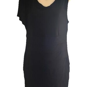 Enfocus Studio Black One Shoulder Flutter Sleeve Cocktail Dress